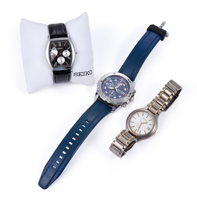 Lot 610 - A TRIO OF GENTS SEIKO QUARTZ WATCHES