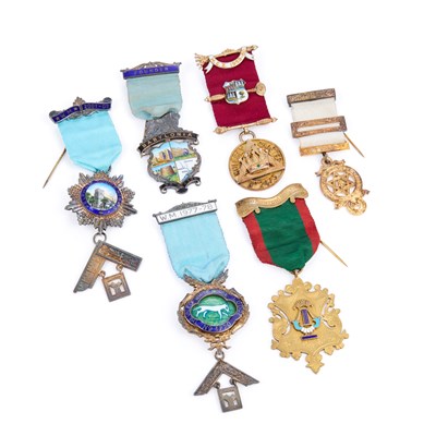 Lot 16 - A GROUP OF SILVER MASONIC JEWELS