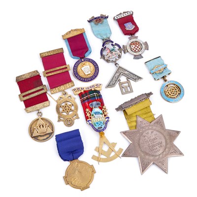 Lot 14 - A GROUP OF SILVER MASONIC JEWELS