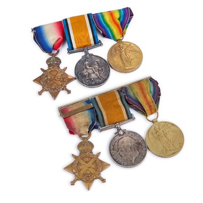 Lot 39 - TWO FIRST WORLD WAR MEDAL TRIOS