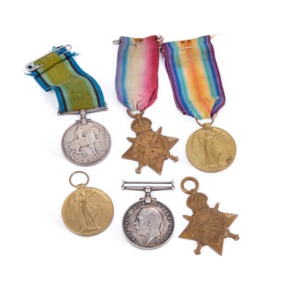 Lot 41 - TWO FIRST WORLD WAR MEDAL TRIOS