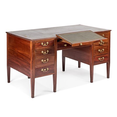Lot 1031 - A 19TH CENTURY STRING-INLAID MAHOGANY PARTNER'S DESK