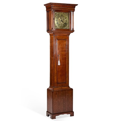 Lot 965 - AN 18TH CENTURY OAK THIRTY-HOUR LONGCASE CLOCK