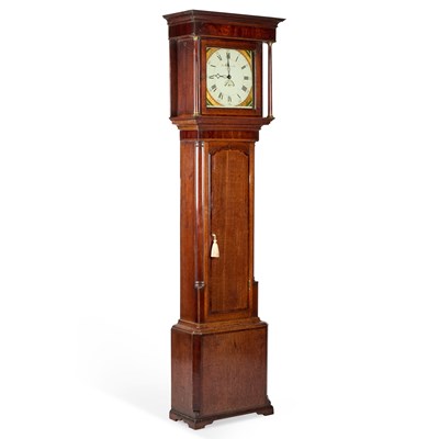 Lot 963 - AN EARLY 19TH CENTURY OAK THIRTY-HOUR LONGCASE CLOCK