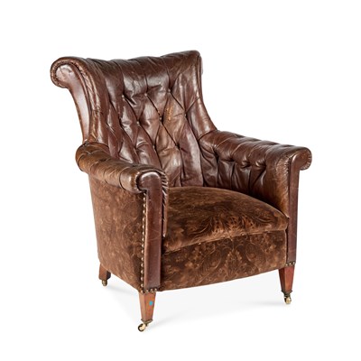 Lot 1068 - AN EARLY 20TH CENTURY BROWN LEATHER UPHOLSTERED CLUB CHAIR