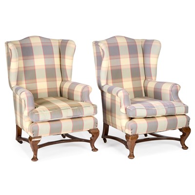Lot 1003 - A PAIR OF EARLY 20TH CENTURY WING-BACK ARMCHAIRS