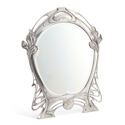 Lot 226 - A JUGENDSTIL SILVERED METAL TABLE MIRROR