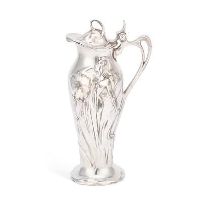 Lot 241 - WMF (WÜRTTEMBERGISCHE METALLWARENFABRIK), AN ART NOUVEAU PEWTER EWER