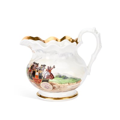 Lot 167 - A STAFFORDSHIRE PORCELAIN COACHING JUG