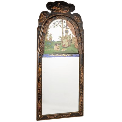 Lot 1049 - A CHINOISERIE LACQUERED PIER MIRROR