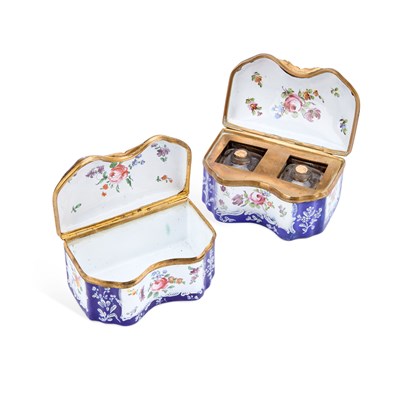Lot 809 - A PAIR OF FRENCH ENAMEL TOILET BOXES