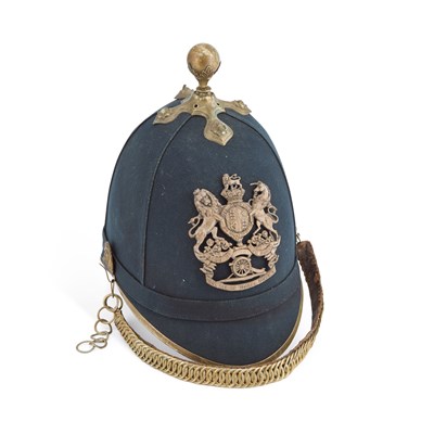 Lot 27 - A ROYAL ARTILLERY VOLUNTEERS OFFICER'S 1878 PATTERN BLUE CLOTH HOME SERVICE HELMET