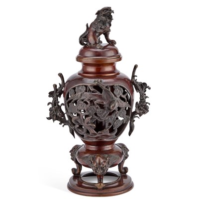 Lot 523 - A JAPANESE BRONZE KORO AND COVER