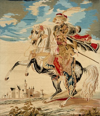 Lot 59 - AN ENGLISH TAPESTRY OF AN HUSSAR