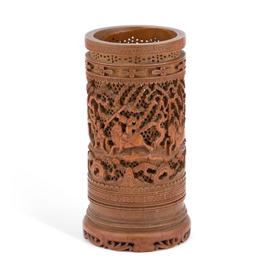 Lot 545 - A CHINESE CARVED BAMBOO BRUSH POT