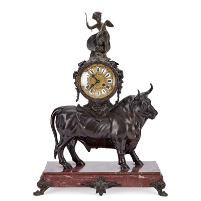 Lot 972 - A LARGE FRENCH BRONZE BULL CLOCK