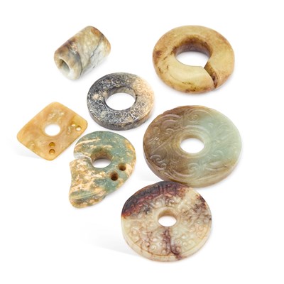 Lot 521 - A COLLECTION OF CHINESE JADE BI DISCS