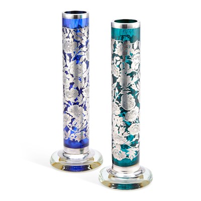 Lot 112 - TWO BOHEMIAN SILVER MOUNTED GLASS VASES