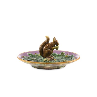 Lot 150 - A GEORGE JONES MAJOLICA SQUIRREL DISH