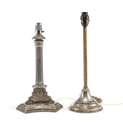 Lot 216 - TWO SILVER-PLATED TABLE LAMPS