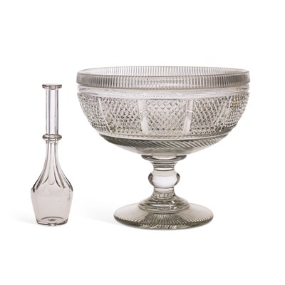 Lot 42 - A GEORGIAN CUT-GLASS PUNCH BOWL AND TODDY LIFTER