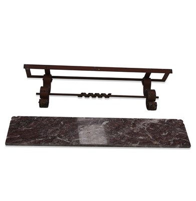 Lot 1095 - A WROUGHT-IRON AND ROUGE MARBLE SHELF