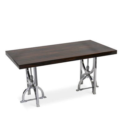 Lot 1156 - AN ART DECO STYLE MACASSAR EBONY VENEERED AND CHROME CONSOLE TABLE