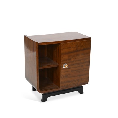 Lot 1080 - AN ART DECO WALNUT VENEERED SIDE CABINET