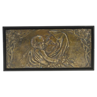 Lot 861 - A PATINATED BRONZE RELIEF PLAQUE OF THE MADONNA AND CHILD