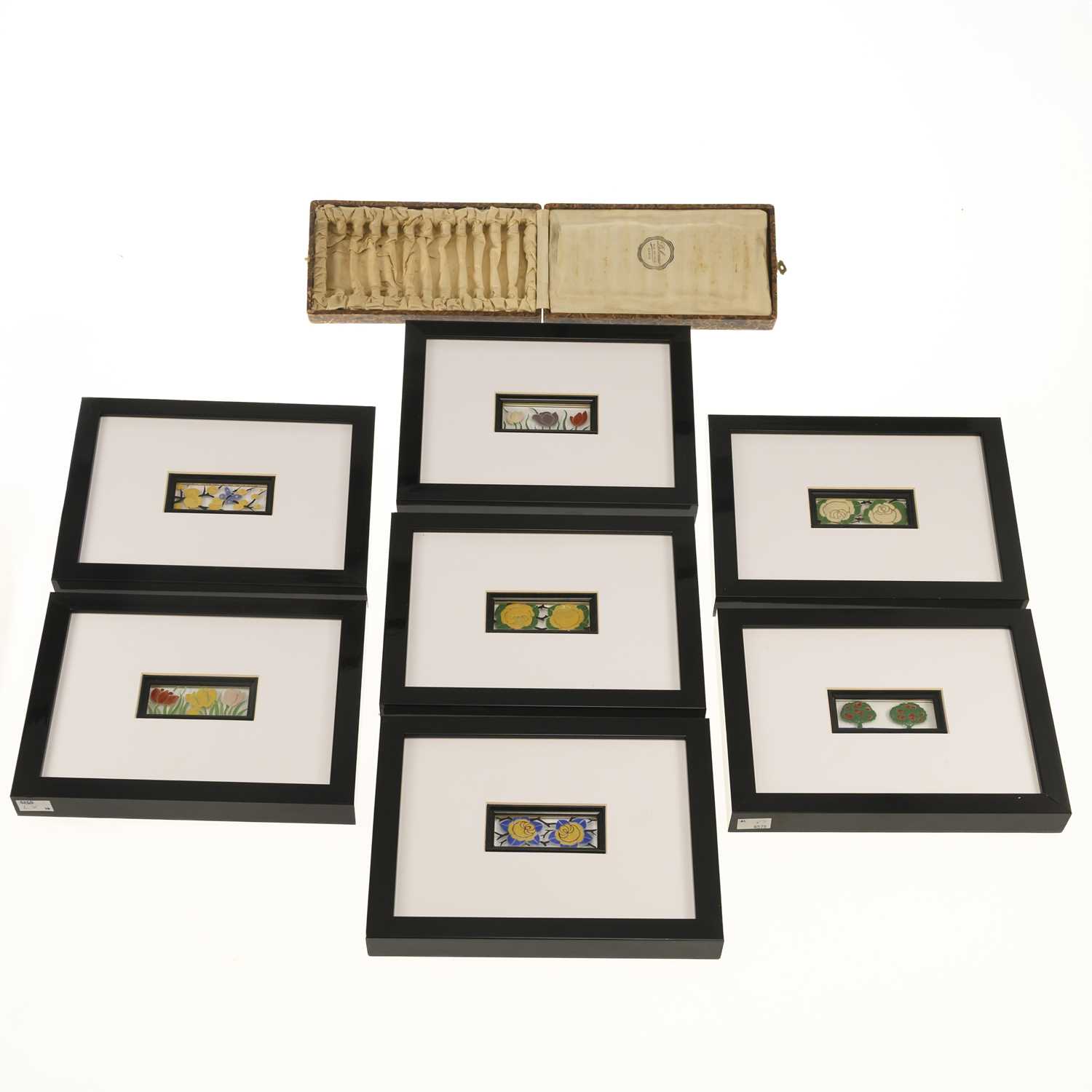 Lot 53 - A SET OF SEVEN FRENCH ENAMELLED ART NOUVEAU GLASS PANELS BY DELVAUX