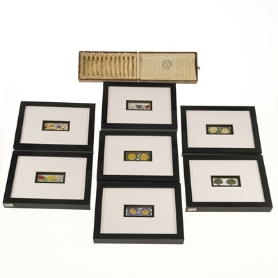 Lot 53 - A SET OF SEVEN FRENCH ENAMELLED ART NOUVEAU GLASS PANELS BY DELVAUX