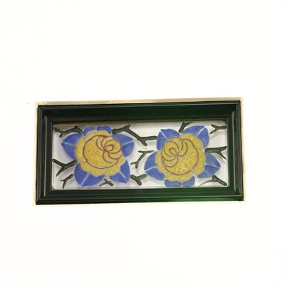 Lot 53 - A SET OF SEVEN FRENCH ENAMELLED ART NOUVEAU GLASS PANELS BY DELVAUX