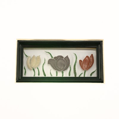 Lot 53 - A SET OF SEVEN FRENCH ENAMELLED ART NOUVEAU GLASS PANELS BY DELVAUX