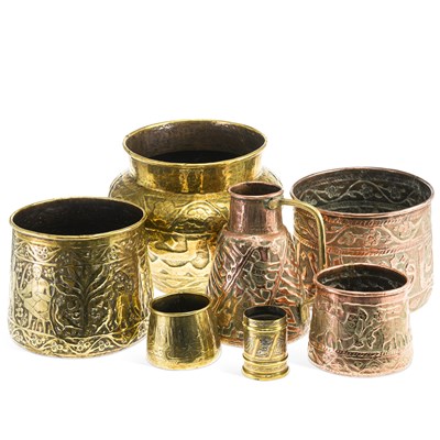 Lot 173 - A COLLECTION OF PERSIAN BRASS AND COPPER VESSELS