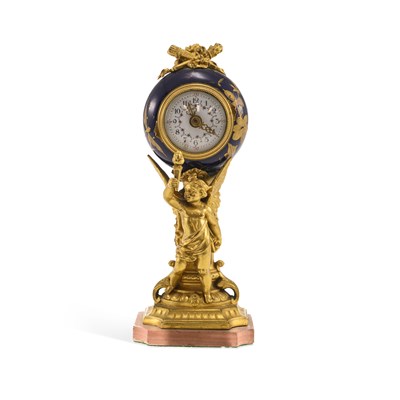 Lot 1036 - A FRENCH GILT-BRONZE AND ENAMEL CLOCK