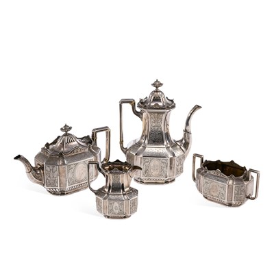 Lot 363 - A VICTORIAN SILVER FOUR-PIECE TEA SERVICE