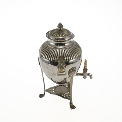 Lot 206 - A VICTORIAN SILVER-PLATED HOT WATER URN