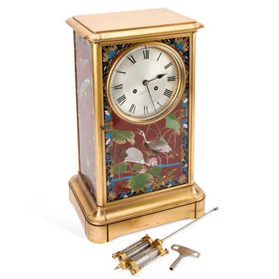 Lot 1037 - A LARGE 19TH CENTURY FRENCH GILT BRASS MANTEL CLOCK WITH JAPANESE CLOISONNÉ PANELS