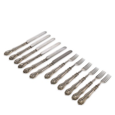 Lot 266 - SIX PAIRS OF VICTORIAN SILVER HANDLED FRUIT KNIVES AND FORKS