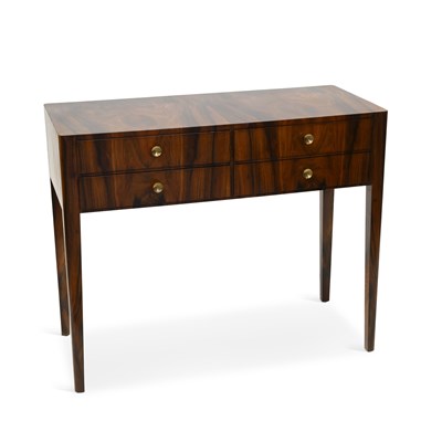 Lot 1092 - AN ART DECO FIGURED ROSEWOOD-VENEERED CONSOLE TABLE