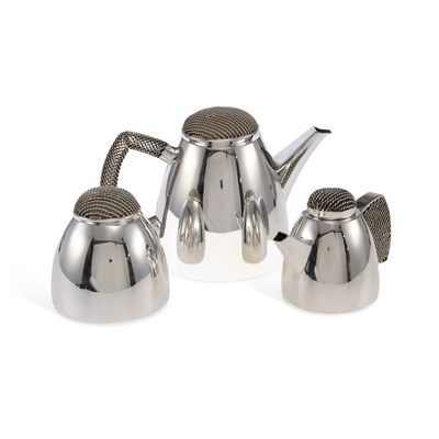 Lot 283 - AN ELIZABETH II MODERNIST SILVER THREE-PIECE TEA SERVICE