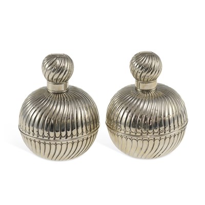 Lot 394 - A PAIR OF LARGE VICTORIAN SILVER TABLE SCENT BOTTLES