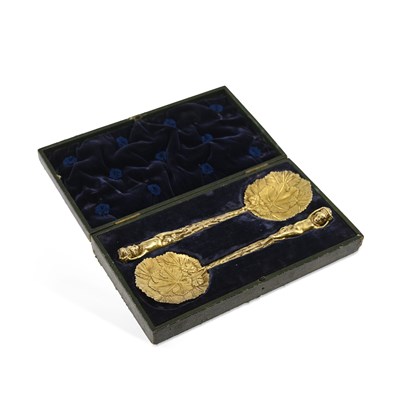 Lot 400 - A PAIR OF GEORGE IV SILVER-GILT SERVING SPOONS