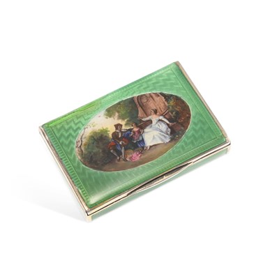 Lot 257 - A CONTINETAL SILVER AND ENAMEL CIGARETTE BOX