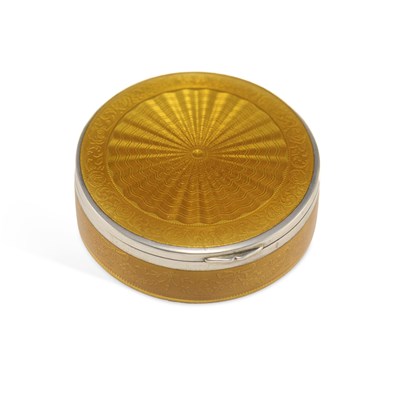 Lot 297 - A SILVER AND ENAMEL ROUND BOX