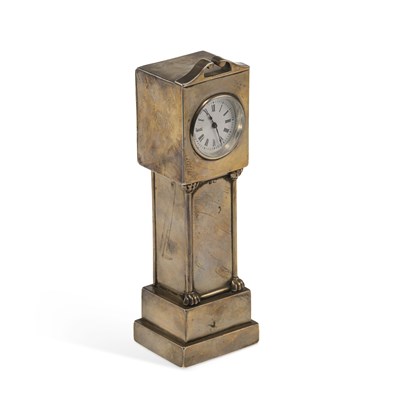 Lot 296 - AN EDWARDIAN NOVELTY MINIATURE SILVER LONGCASE CLOCK