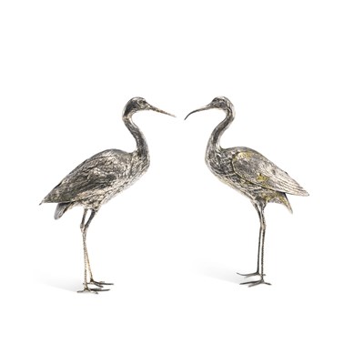 Lot 317 - A PAIR OF LARGE STERLING SILVER MODELS OF STORKS