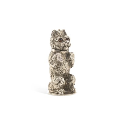Lot 387 - A VICTORIAN NOVELTY SILVER ATOMISER IN THE FORM OF A TERRIER DOG