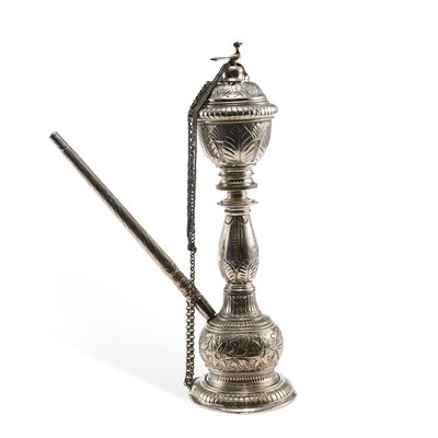 Lot 219 - AN INDIAN SILVER HOOKA PIPE