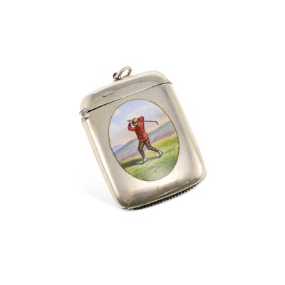 Lot 301 - AN EDWARDIAN SILVER AND ENAMEL VESTA CASE